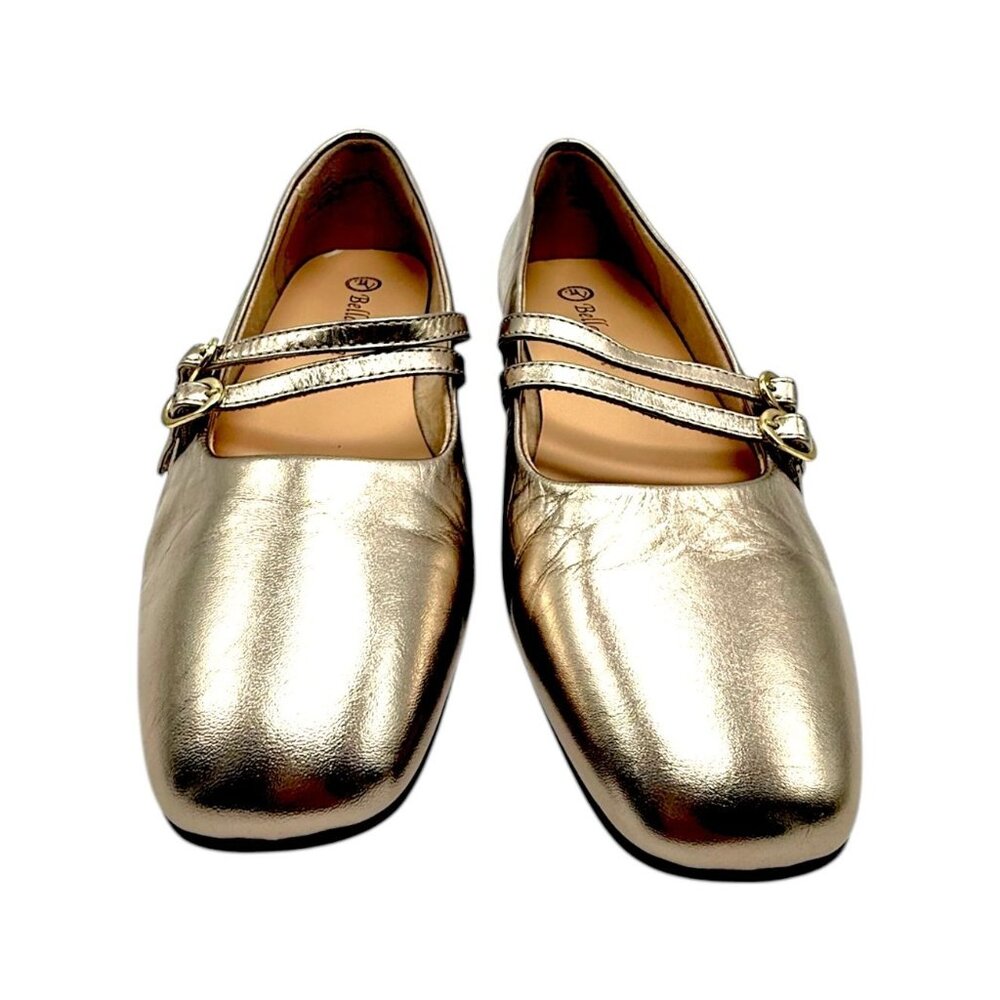 Bella-Vita Womens Gold Mary Jane Flats 9WW Wide Width